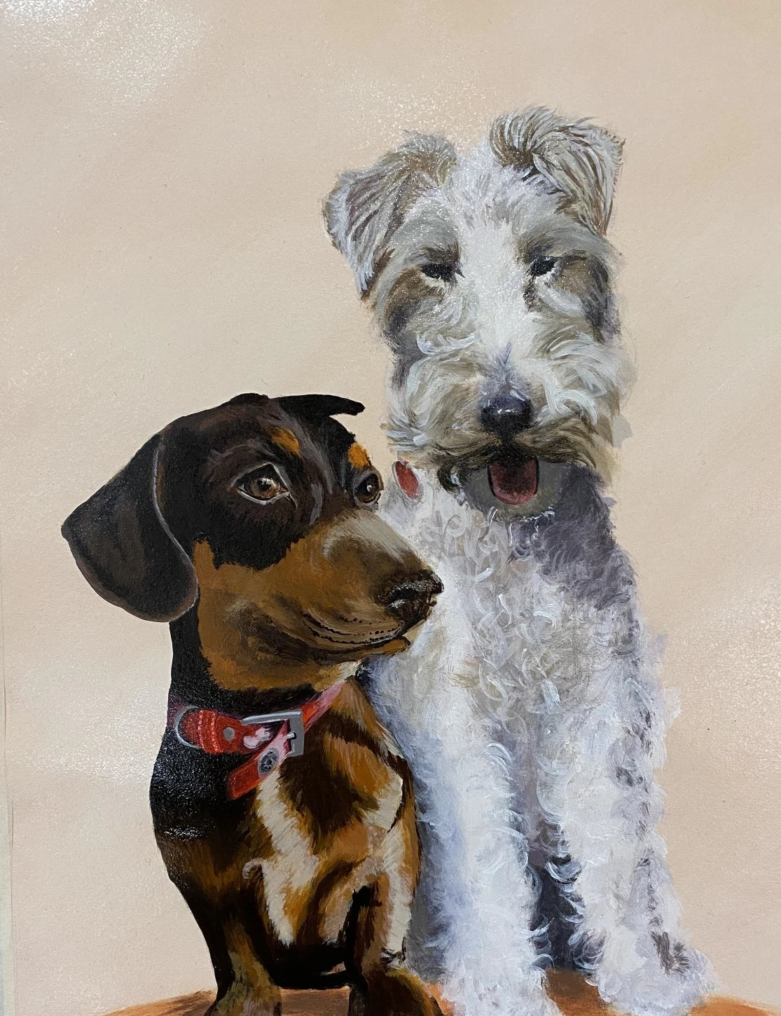 Expressive painted portrait of two dogs, titled Two Companions